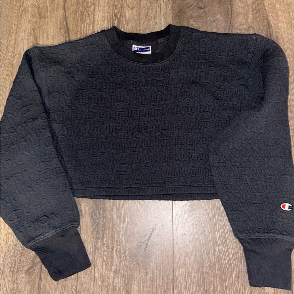 Champion Dark grey Cropped Crewneck Sweatshirt(Small)